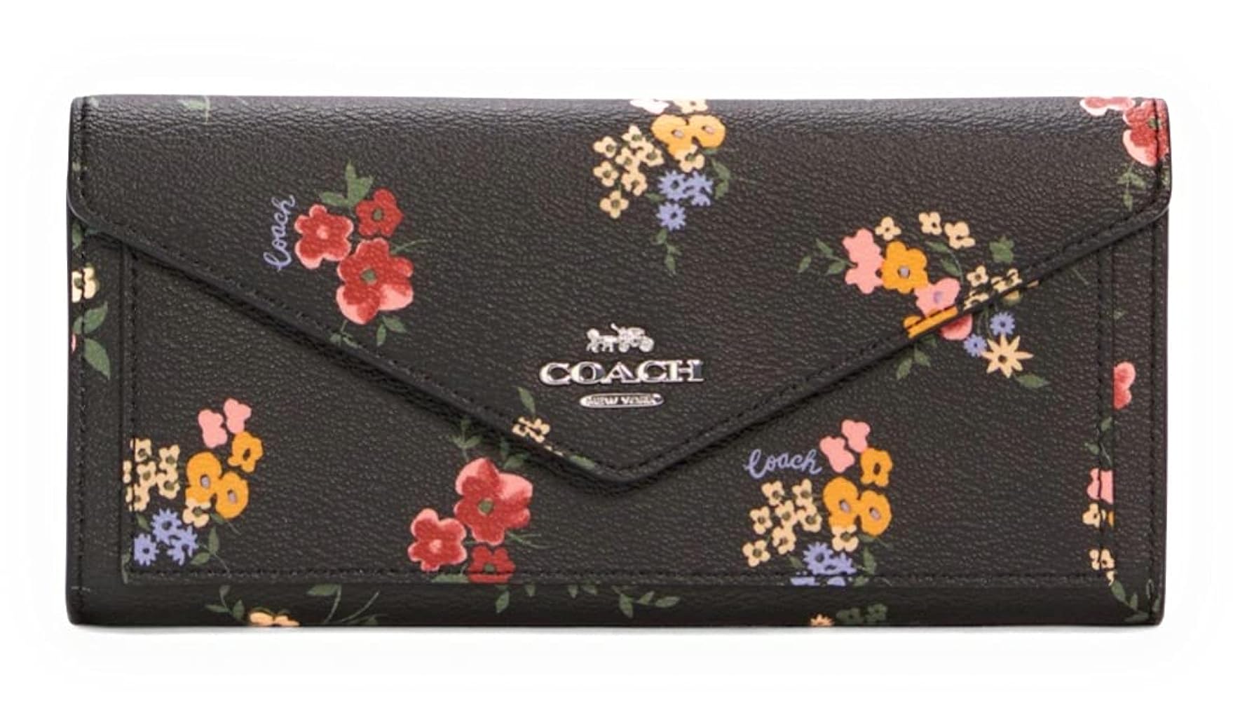 長財布 Slim Envelope Wallet With Wildflower Print - Black Multi COACH Womens Slim Envelope Wallet With Wildflower Print